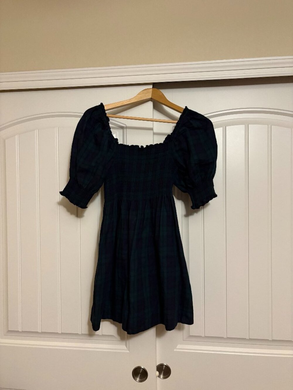 Hill House Home The Nap Dress XS Xtra Small Navy Blue and Green Plaid Smocked
